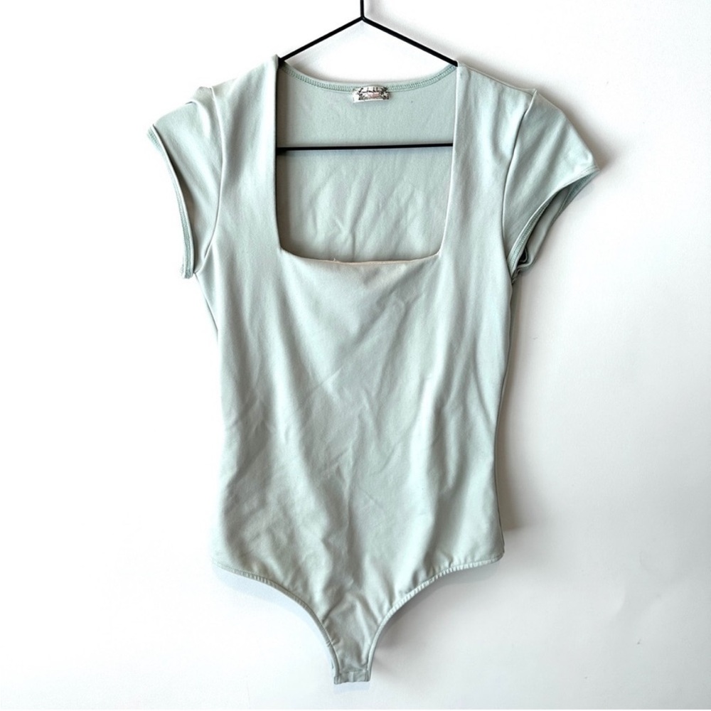 Free People Medium Lost Green Square Neck Bodysuit